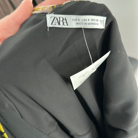 Zara ruched one shoulder mini dress floral metallic thread vacation party sz sm - Picture 5 of 12